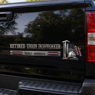 Retired Union Ironworker Built America Metal Car Emblem Badge
