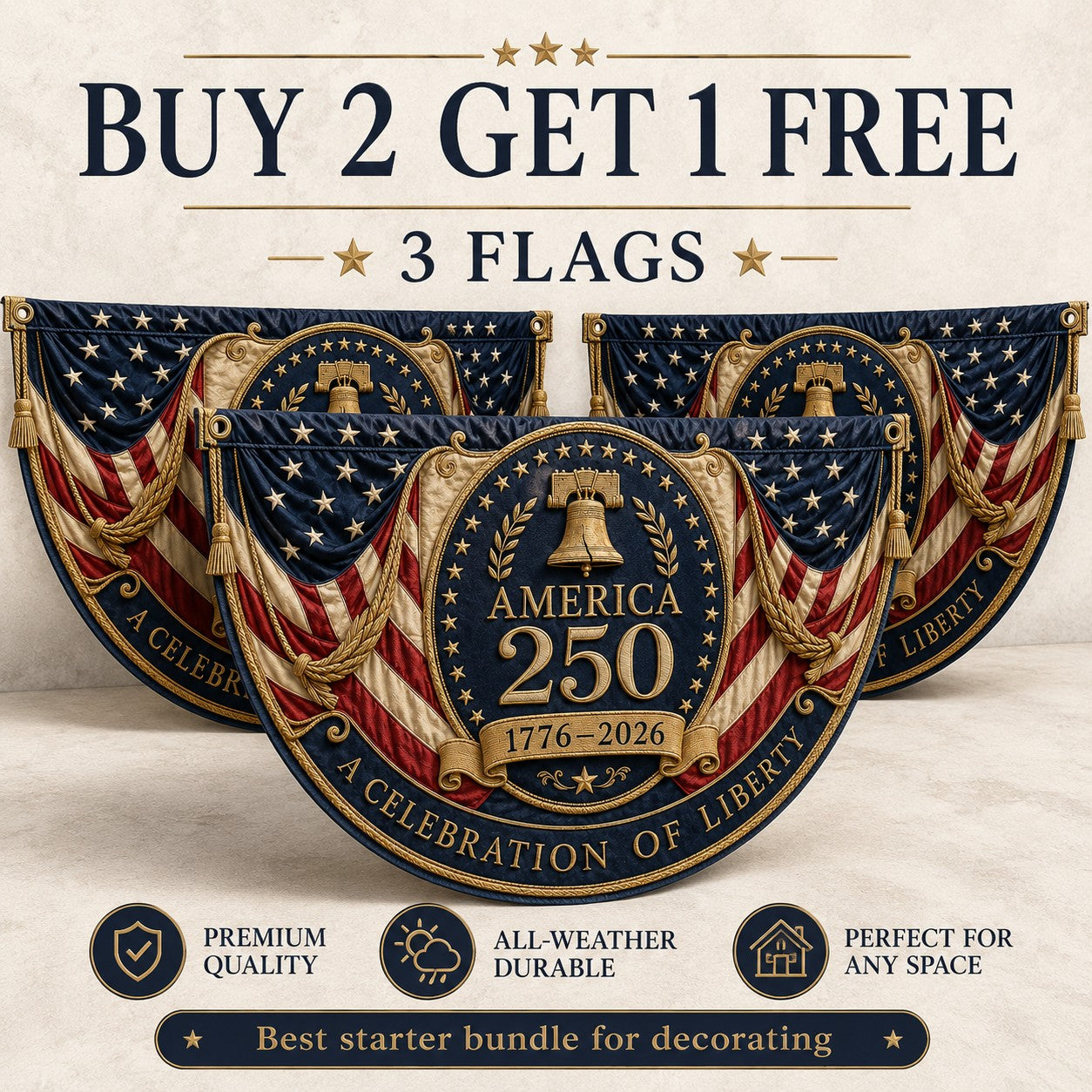 America 250 Fan Bunting Flag