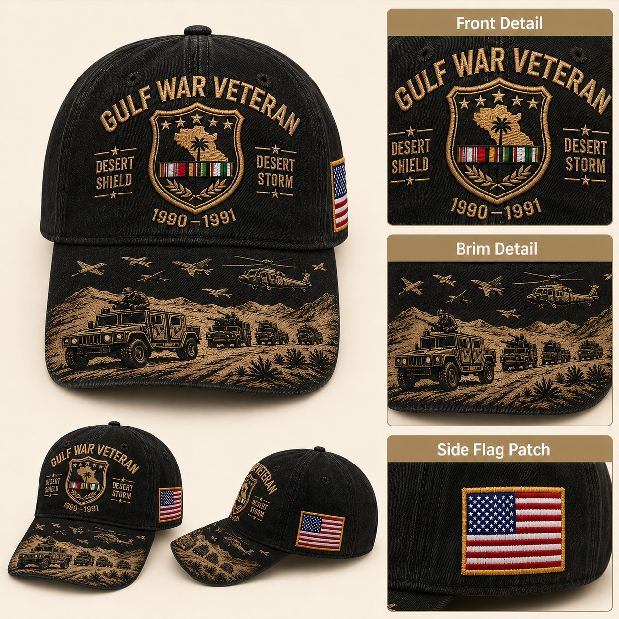 Handmade Gulf War Veteran Desert Shield & Desert Storm Commemorative Cap 🇺🇸