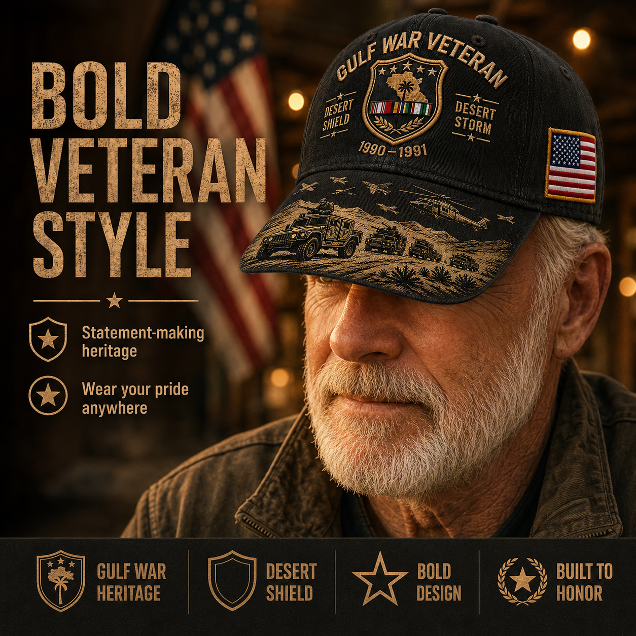 Handmade Gulf War Veteran Desert Shield & Desert Storm Commemorative Cap 🇺🇸