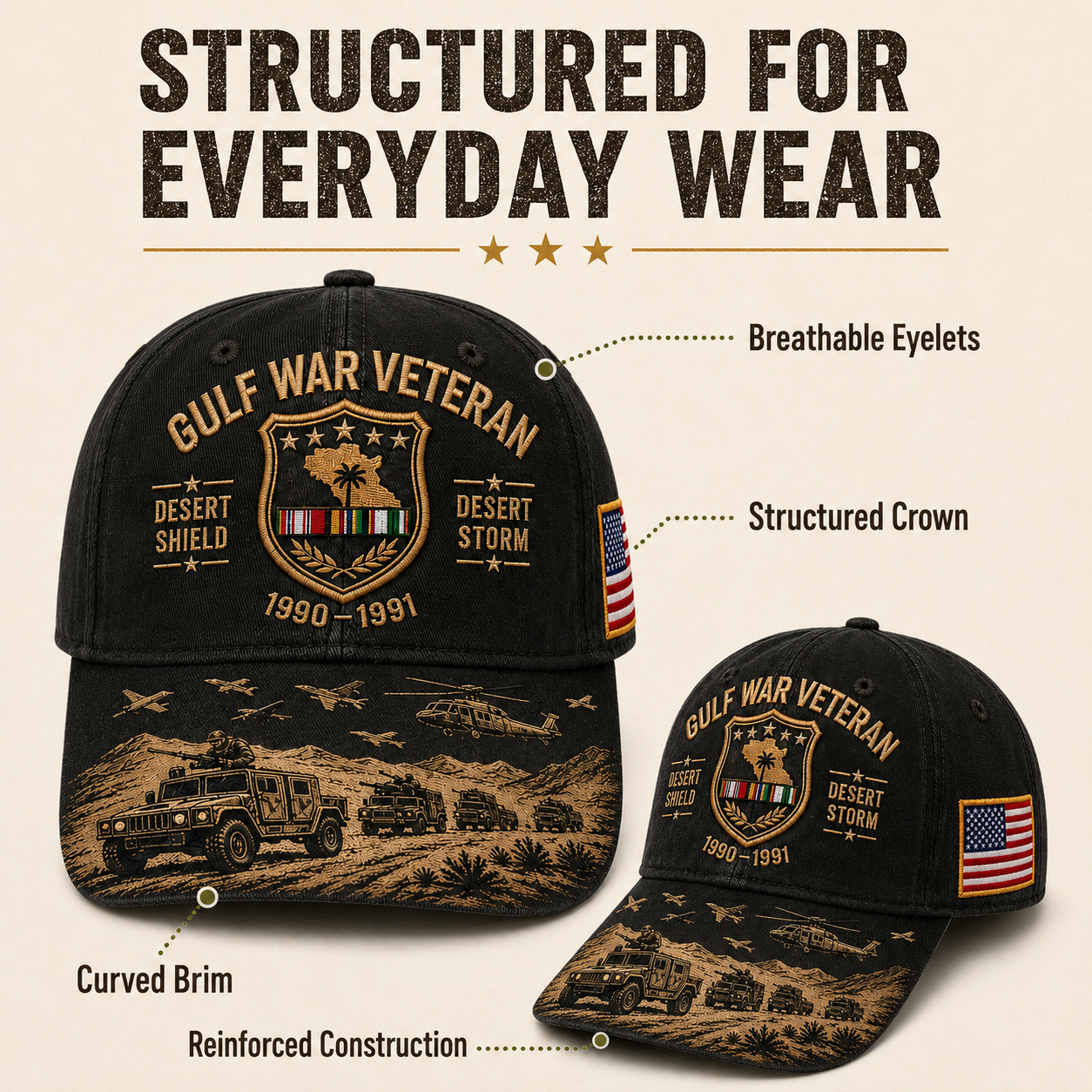 Handmade Gulf War Veteran Desert Shield & Desert Storm Commemorative Cap 🇺🇸