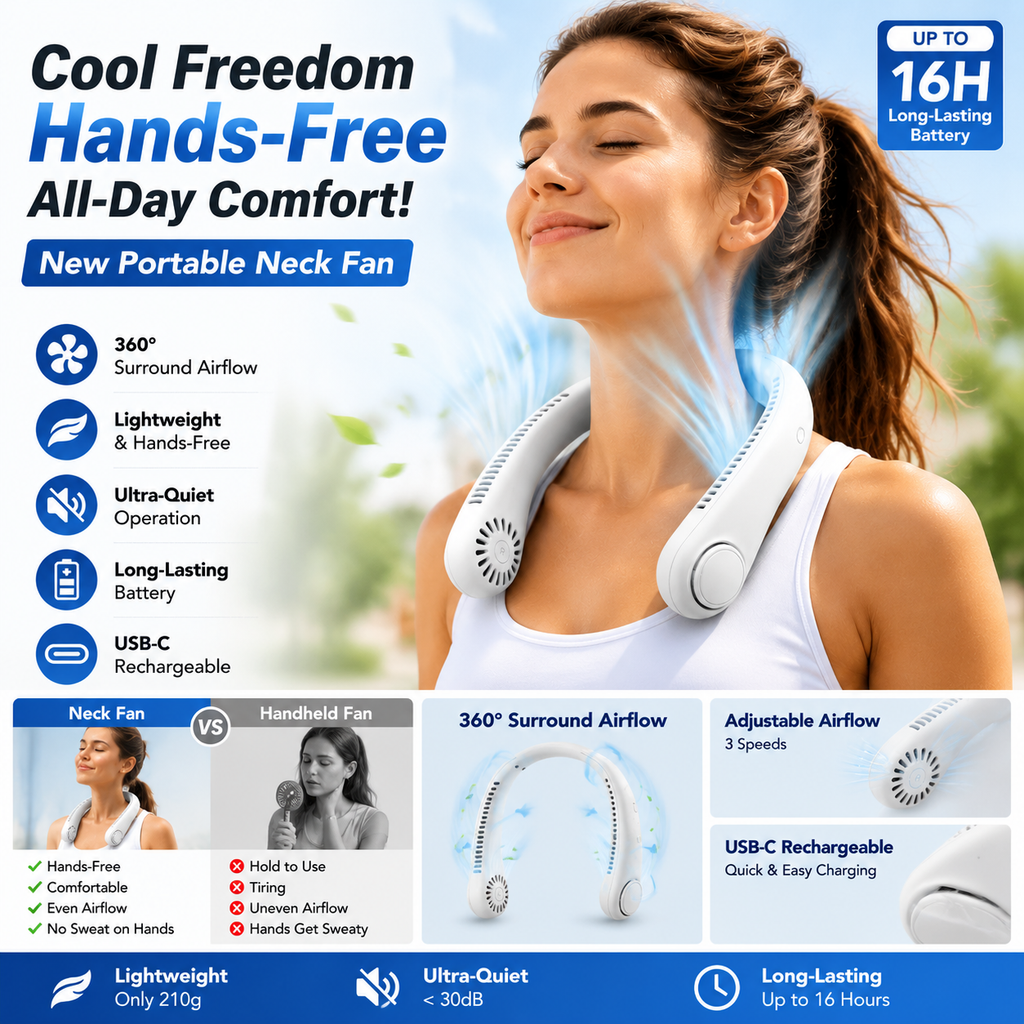 ⚡ Heute 49 % Rabatt – ❄️ Bleiben Sie überall cool – Neuer tragbarer Nackenventilator | Freihändig • Leicht • Über USB aufladbar