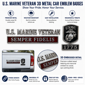 🇺🇸 U.S. Marines Veteran Semper Fidelis Car Emblem Metal Badge