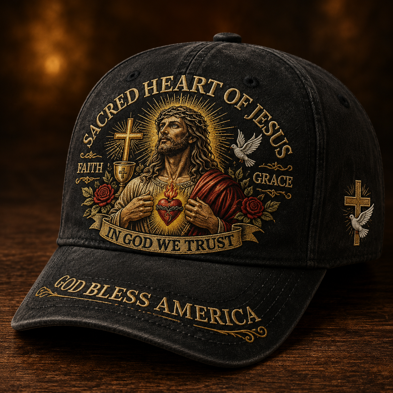 Sacred Heart Of Jesus Faith Cap🎁 Free Double-Sided Honor Coin With Every Cap Purchase