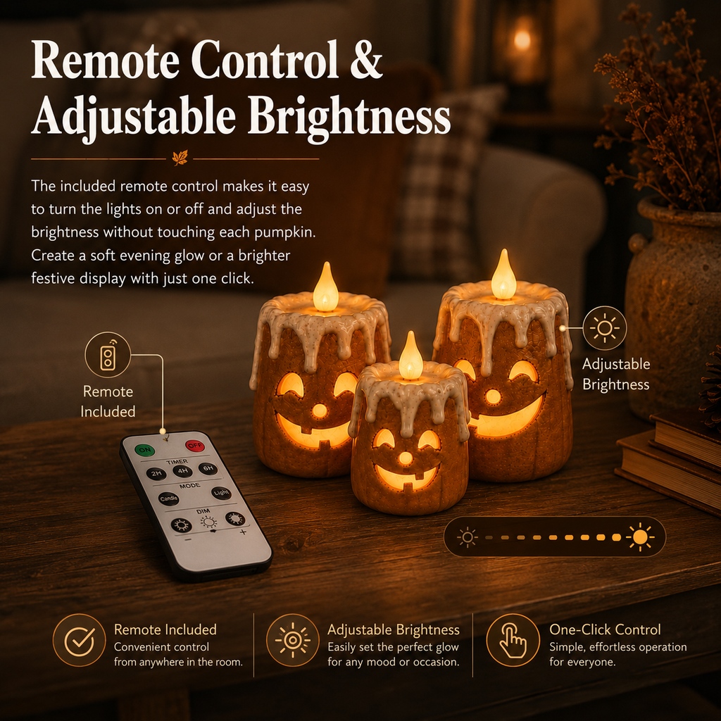 3-Piece Set Cozy Lighted Pumpkin Candles