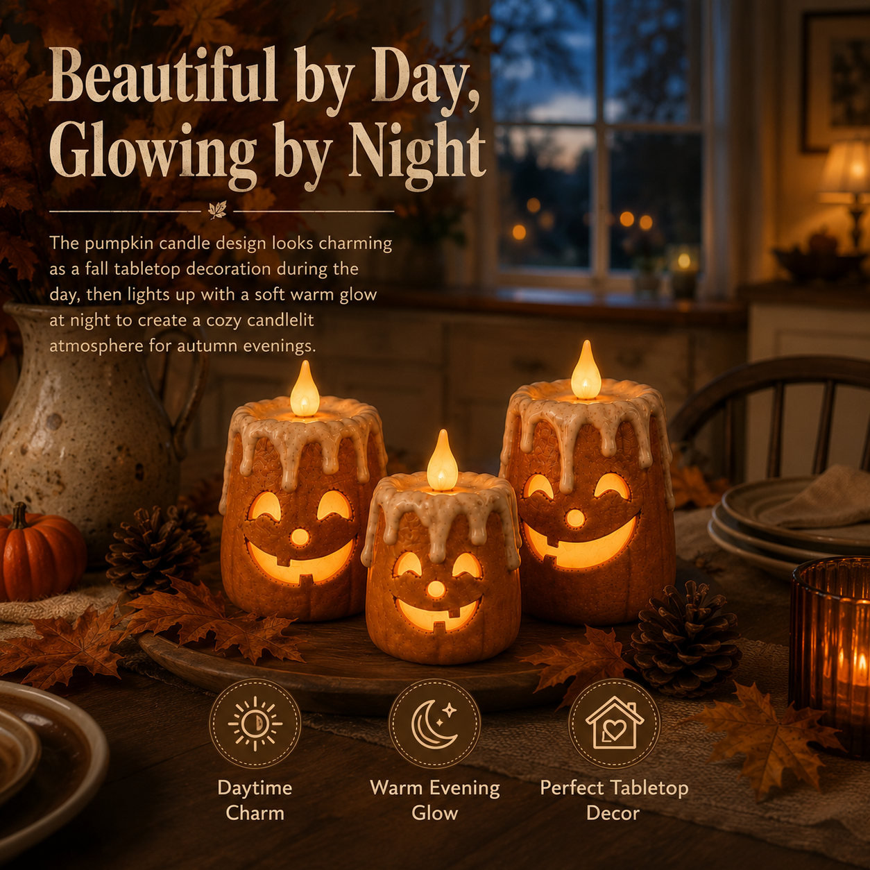 3-Piece Set Cozy Lighted Pumpkin Candles