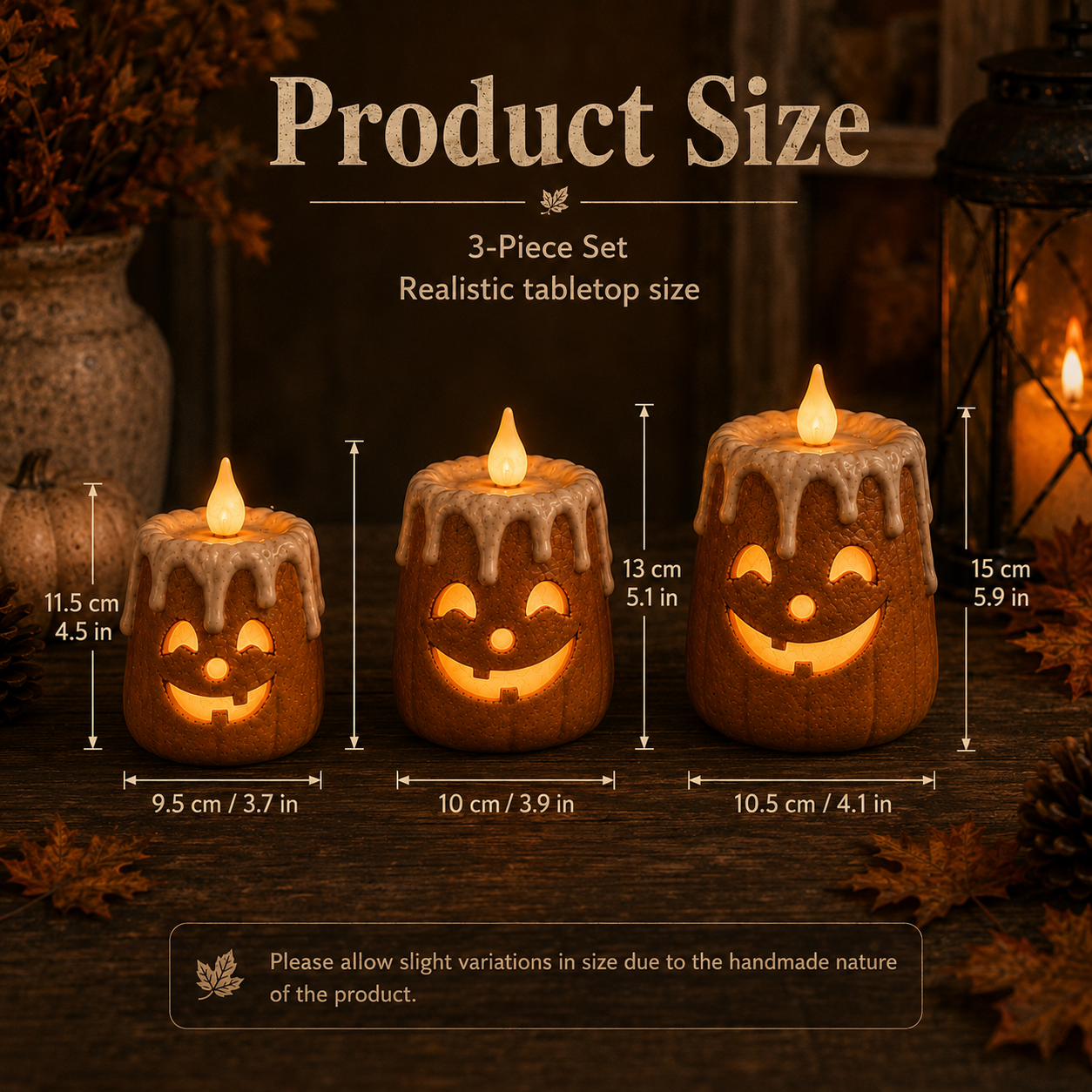 3-Piece Set Cozy Lighted Pumpkin Candles
