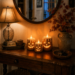 3-Piece Set Cozy Lighted Pumpkin Candles