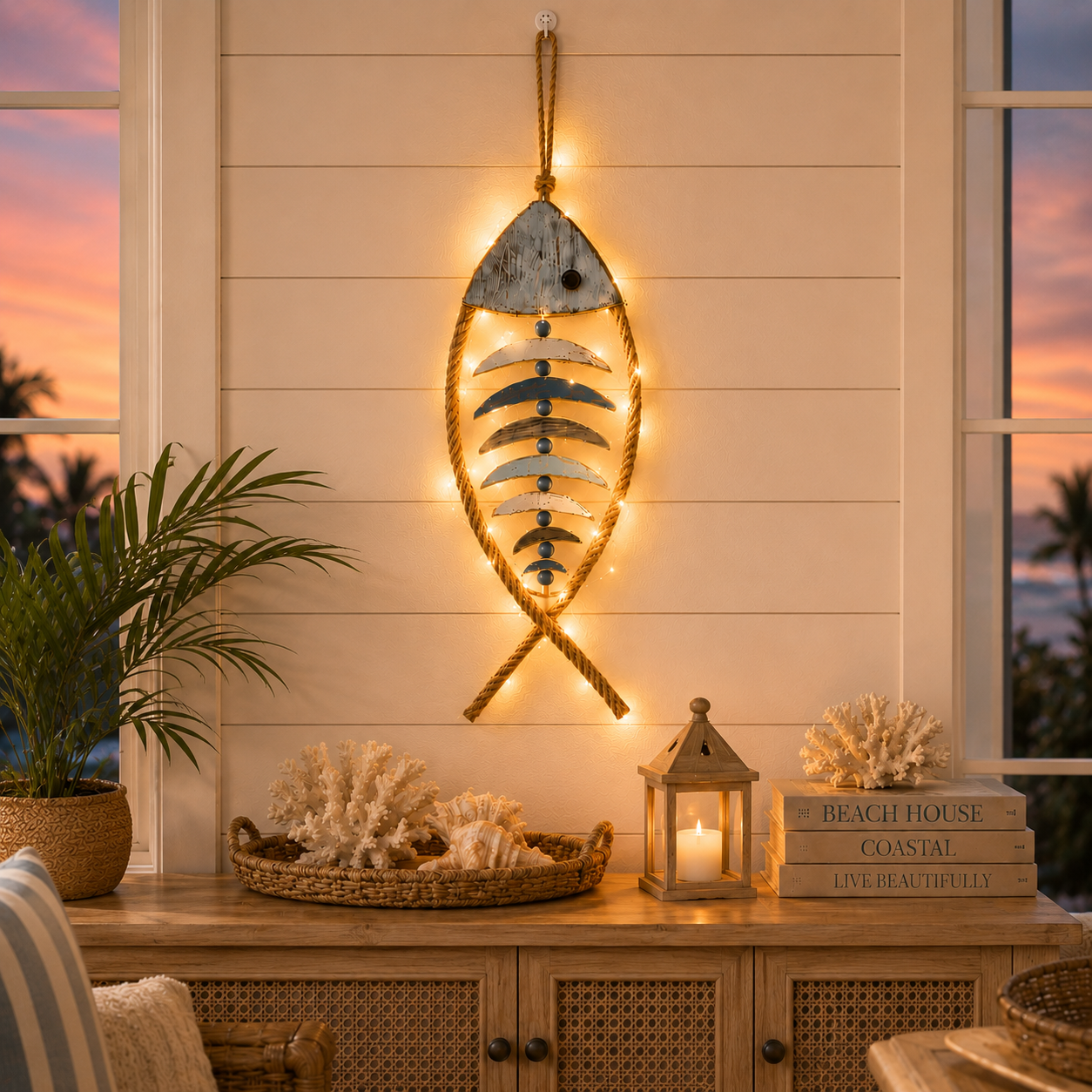 HarborCharm  – Illuminated Driftwood Fish Wall Art