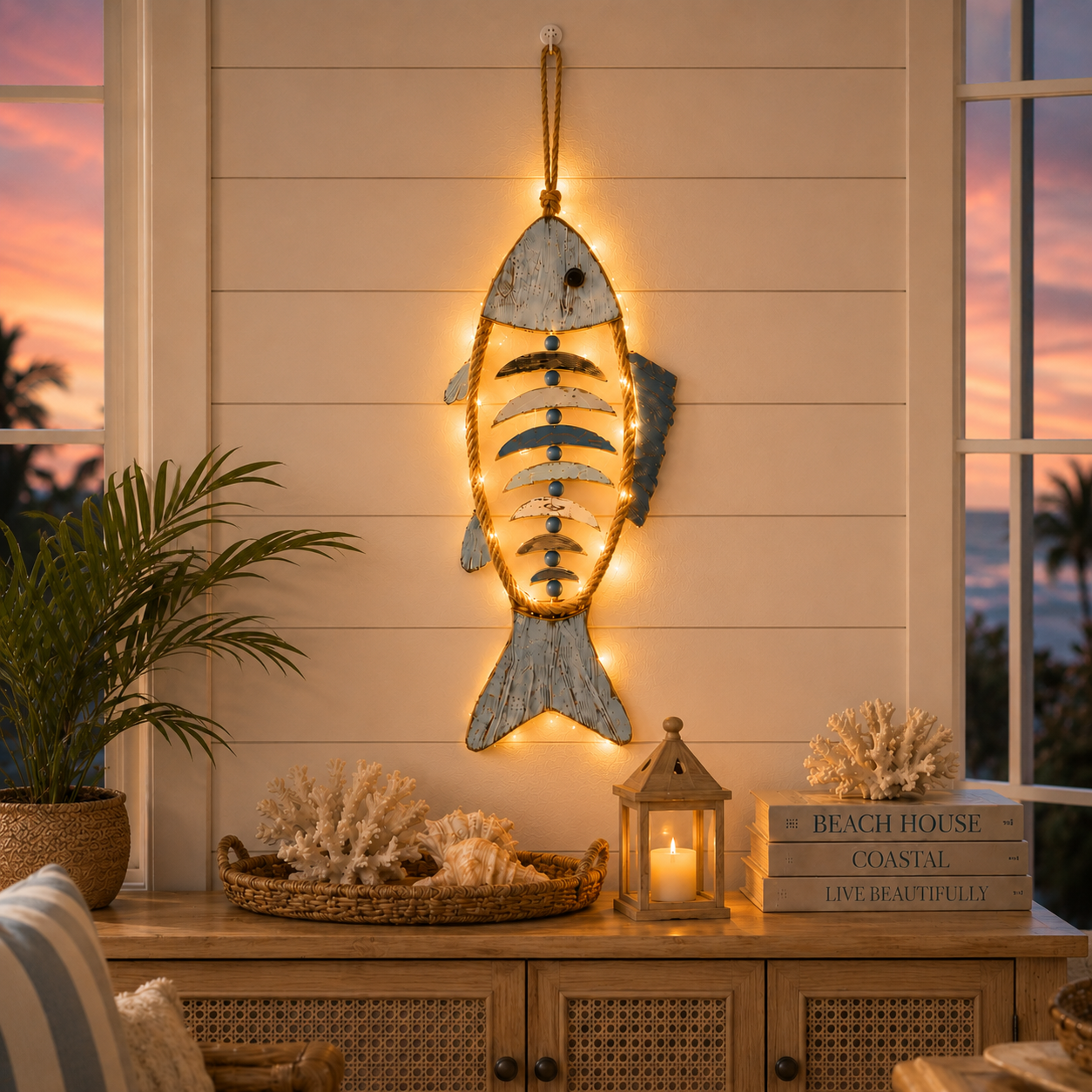 HarborCharm  – Illuminated Driftwood Fish Wall Art