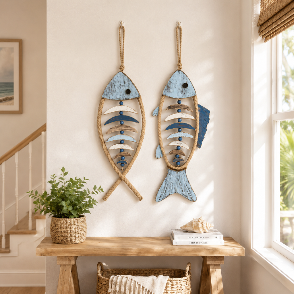 HarborCharm  – Illuminated Driftwood Fish Wall Art
