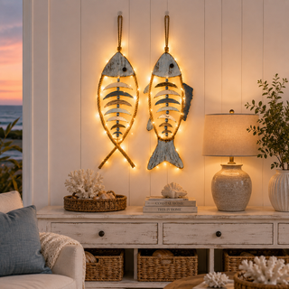 HarborCharm  – Illuminated Driftwood Fish Wall Art