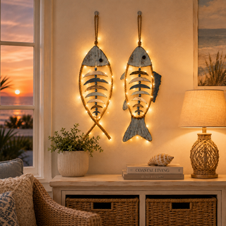 HarborCharm  – Illuminated Driftwood Fish Wall Art