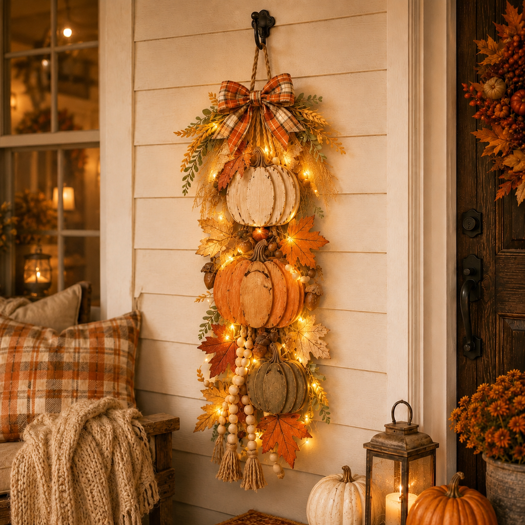 CozyHarvest – Wooden Pumpkin Porch Hanging Decor