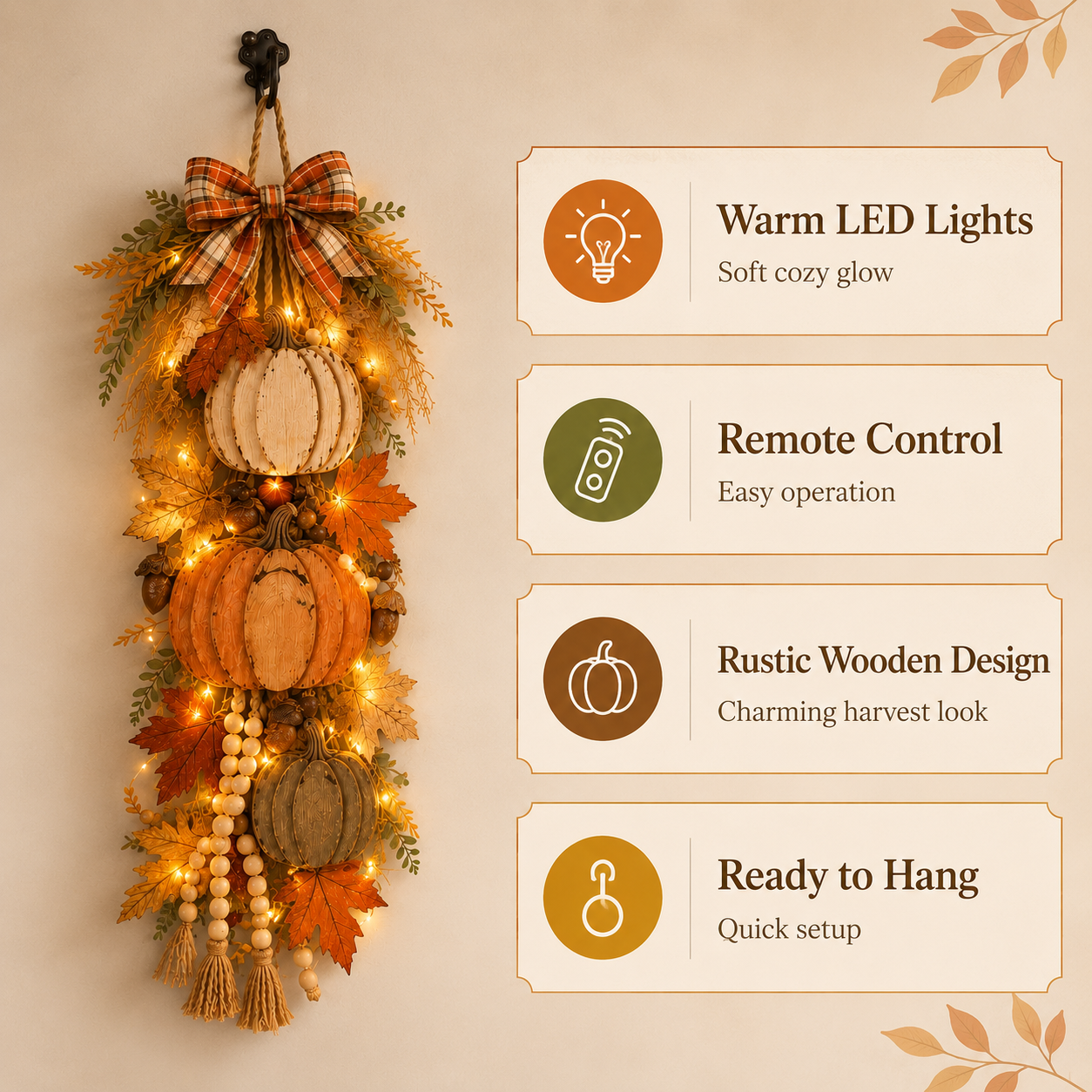 CozyHarvest – Wooden Pumpkin Porch Hanging Decor