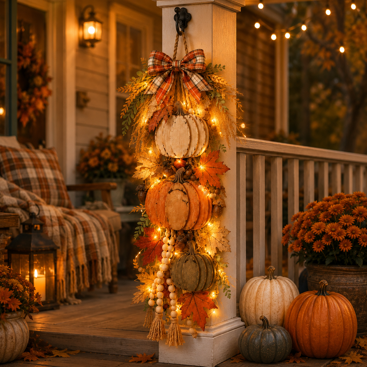 CozyHarvest – Wooden Pumpkin Porch Hanging Decor