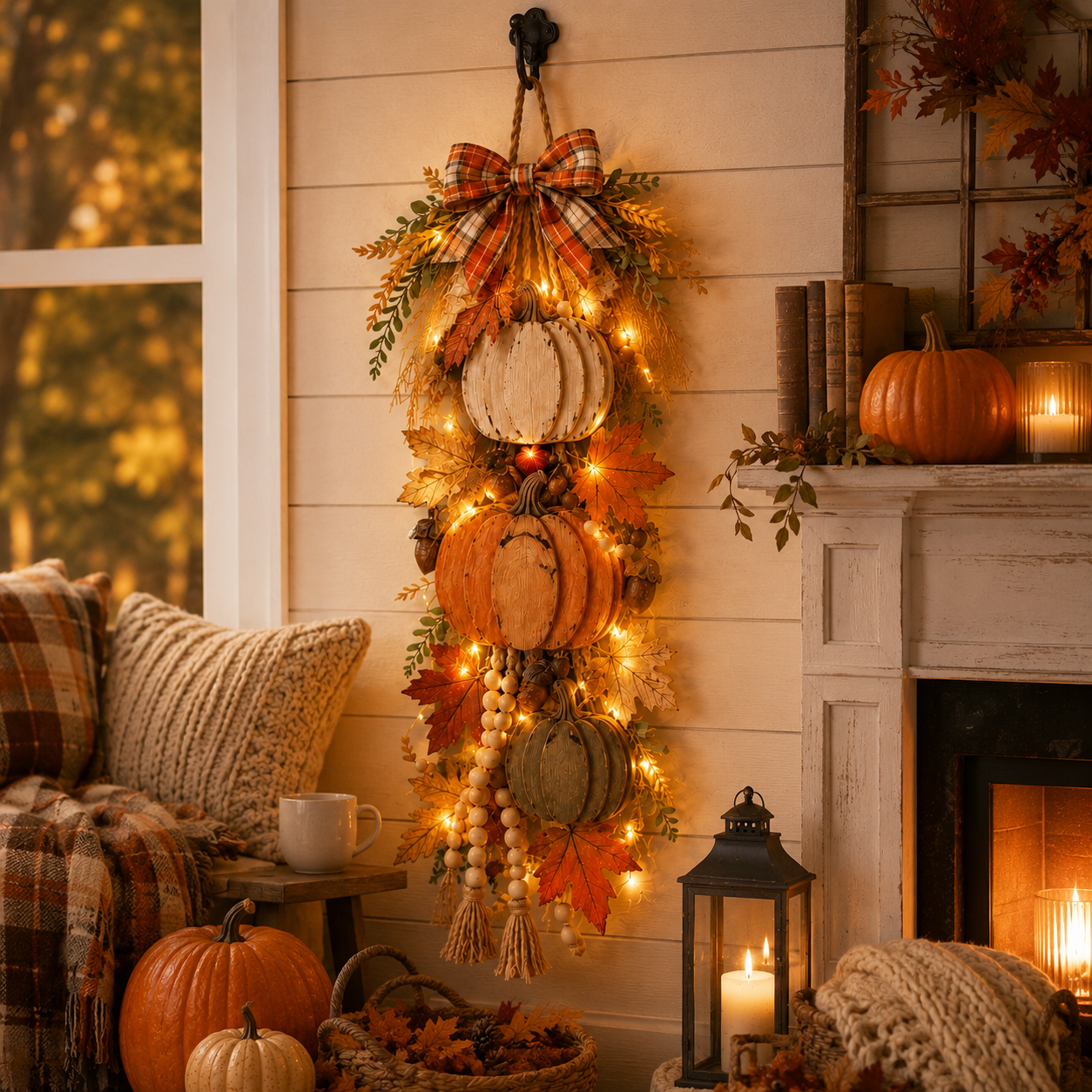 CozyHarvest – Wooden Pumpkin Porch Hanging Decor