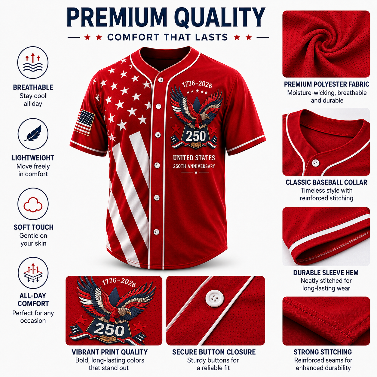LibertyLegacy – 250th Anniversary Freedom Baseball Jersey