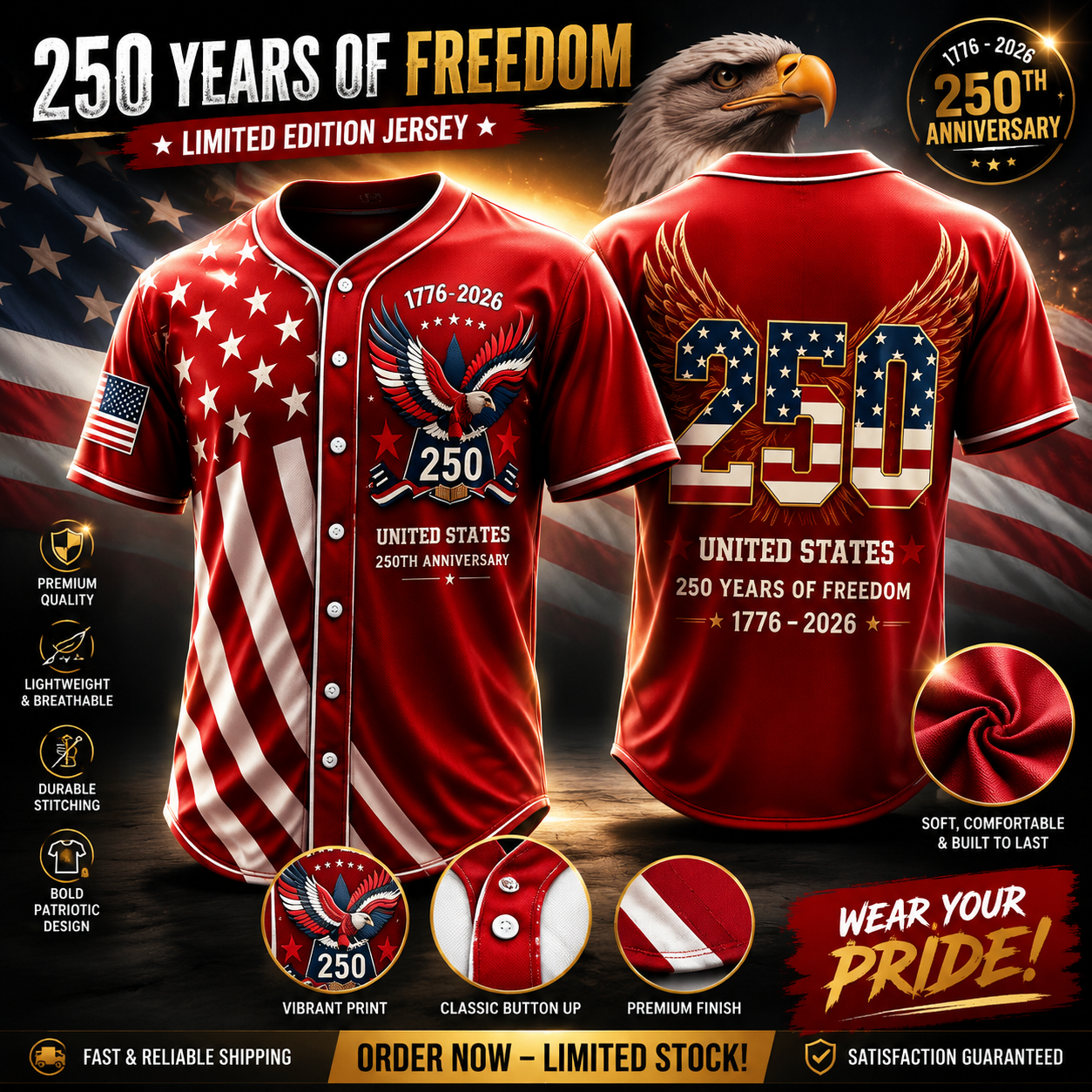 LibertyLegacy – 250th Anniversary Freedom Baseball Jersey