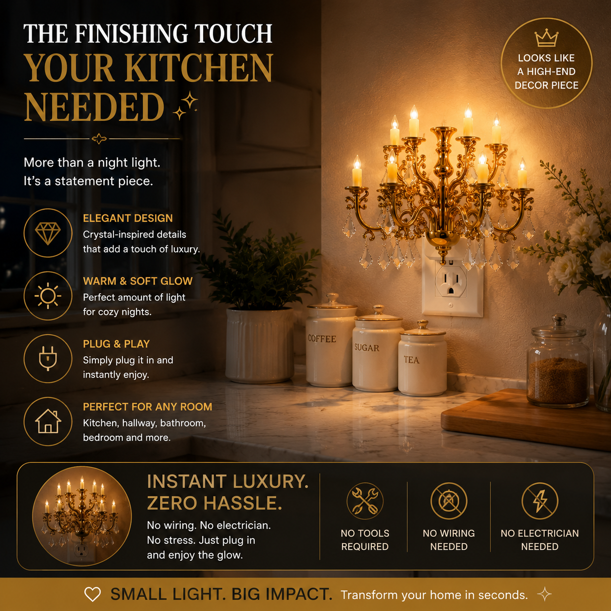 LumiCrystal – Plug-In Chandelier Night Light