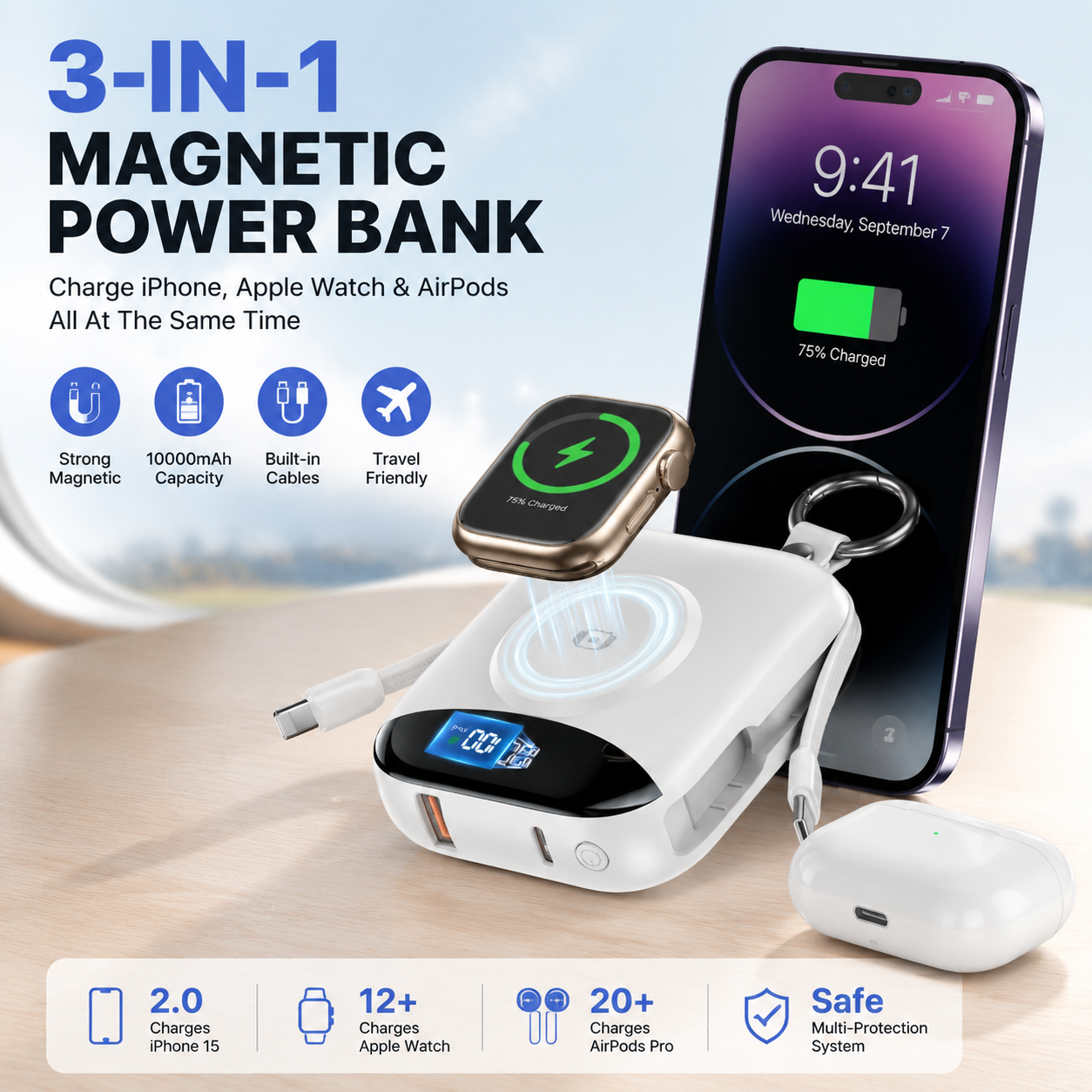 PowerDock –  Magnetic 3-in-1 Wireless Charging Power Bank