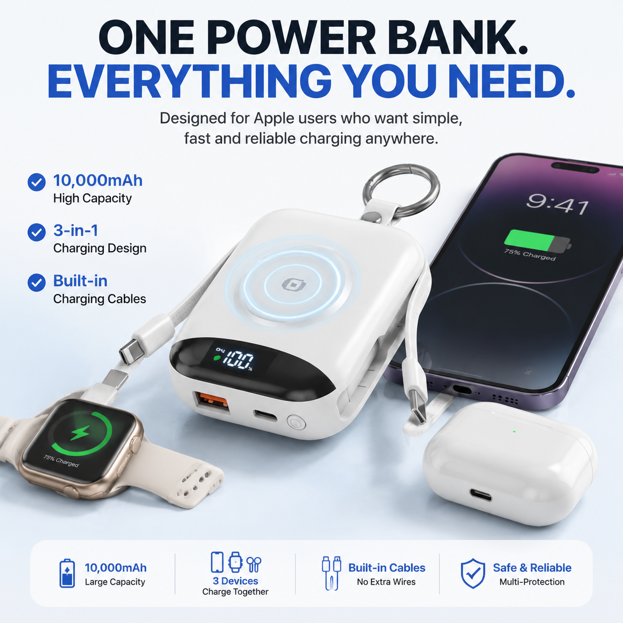 PowerDock –  Magnetic 3-in-1 Wireless Charging Power Bank