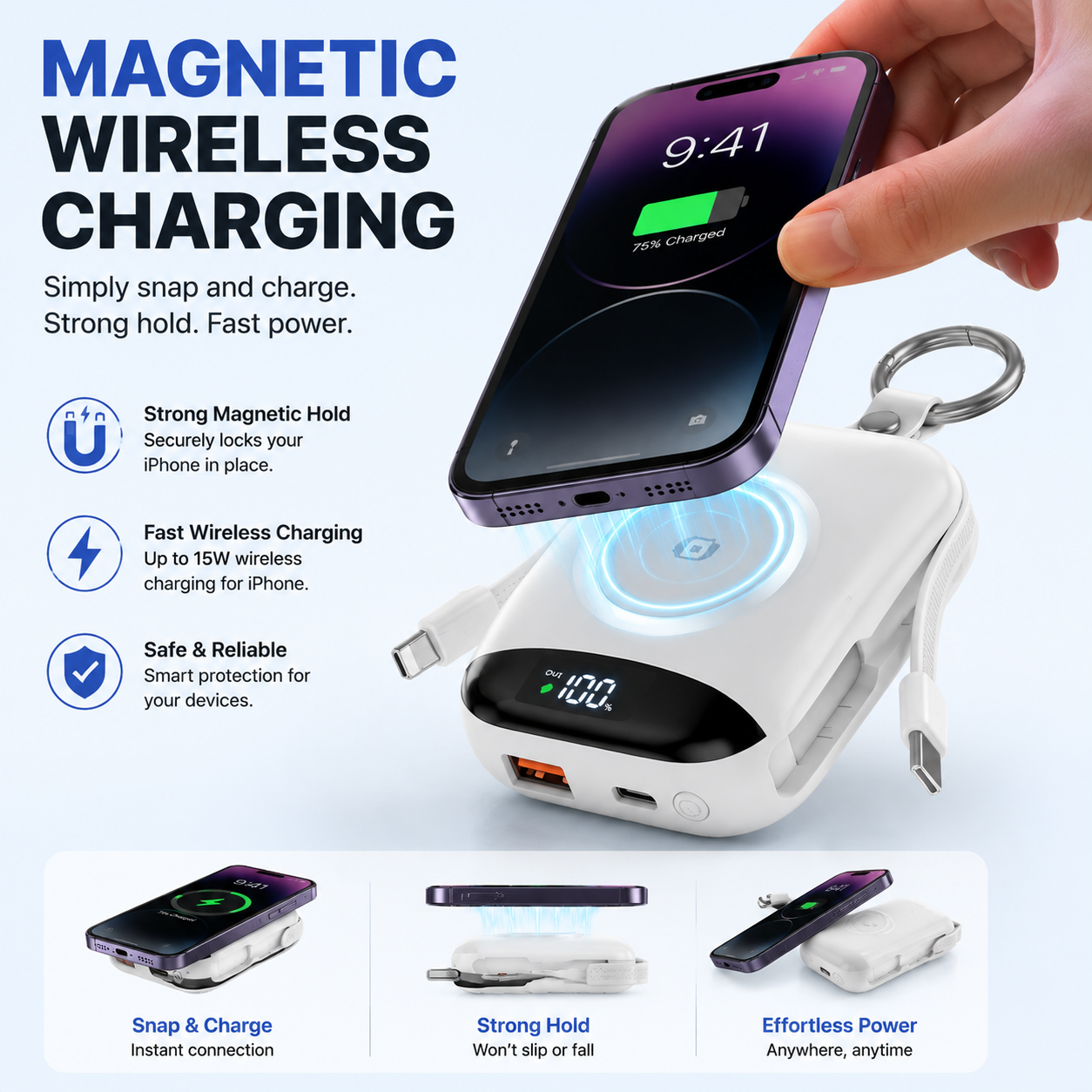 PowerDock –  Magnetic 3-in-1 Wireless Charging Power Bank