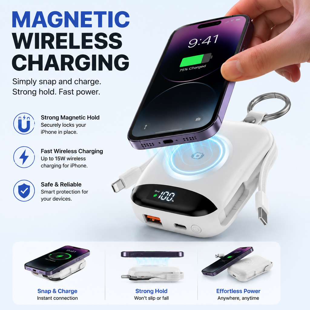 PowerDock –  Magnetic 3-in-1 Wireless Charging Power Bank