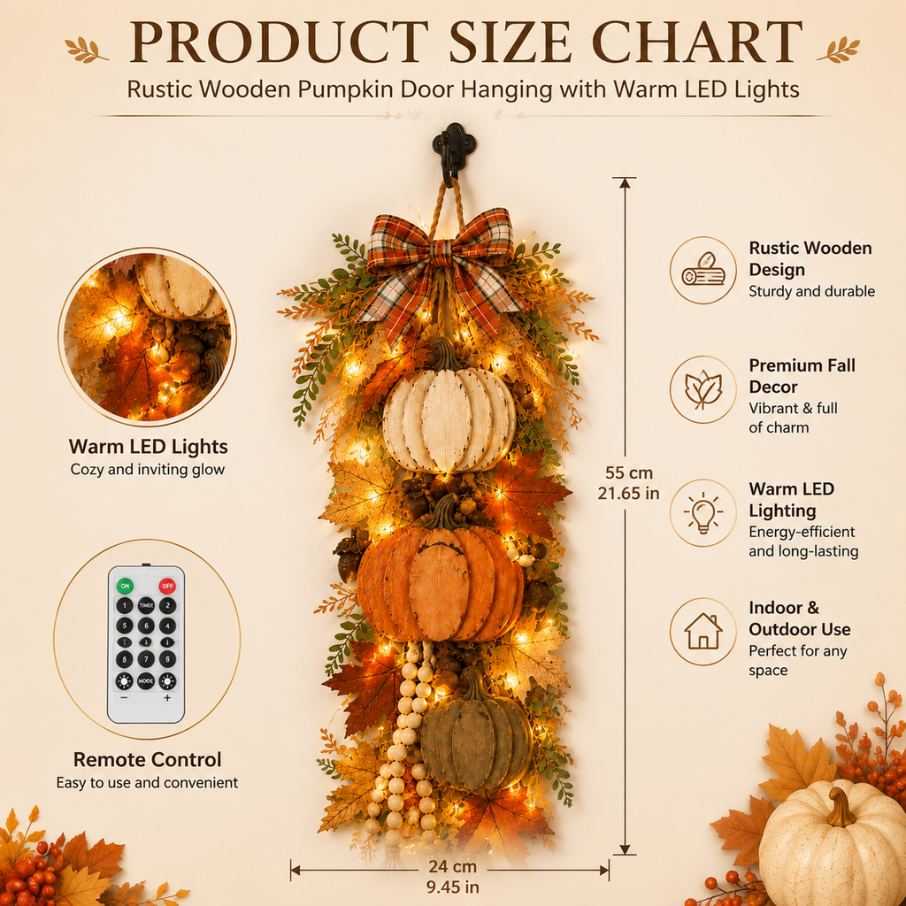 CozyHarvest – Wooden Pumpkin Porch Hanging Decor