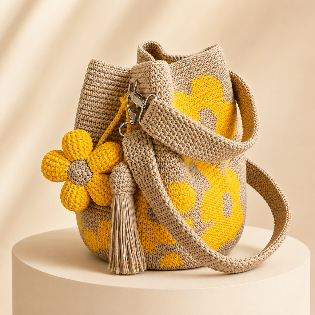 BloomEase – Handwoven Floral Everyday Bucket Bag