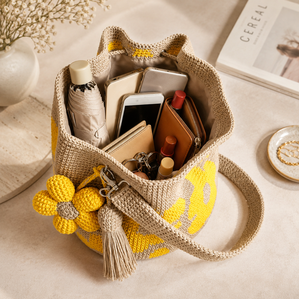 BloomEase – Handwoven Floral Everyday Bucket Bag