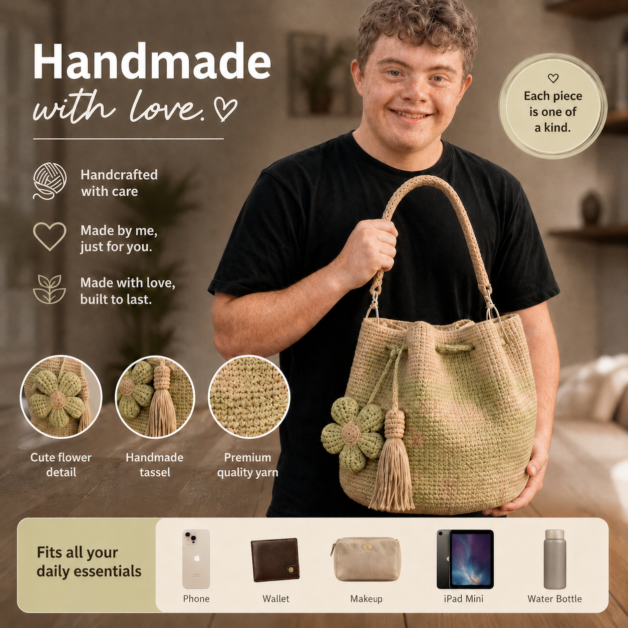 BloomEase – Handwoven Floral Everyday Bucket Bag