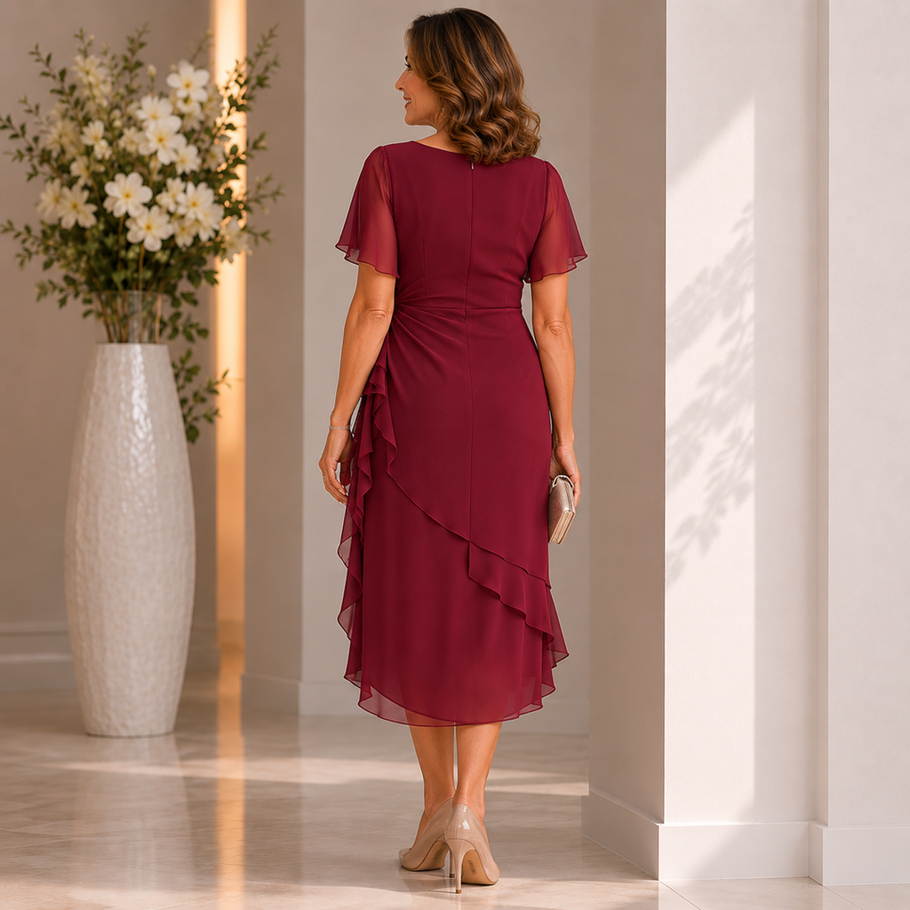 EleganceEase – Solid Color Cinched Waist Dress