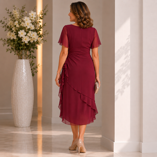 EleganceEase – Solid Color Cinched Waist Dress