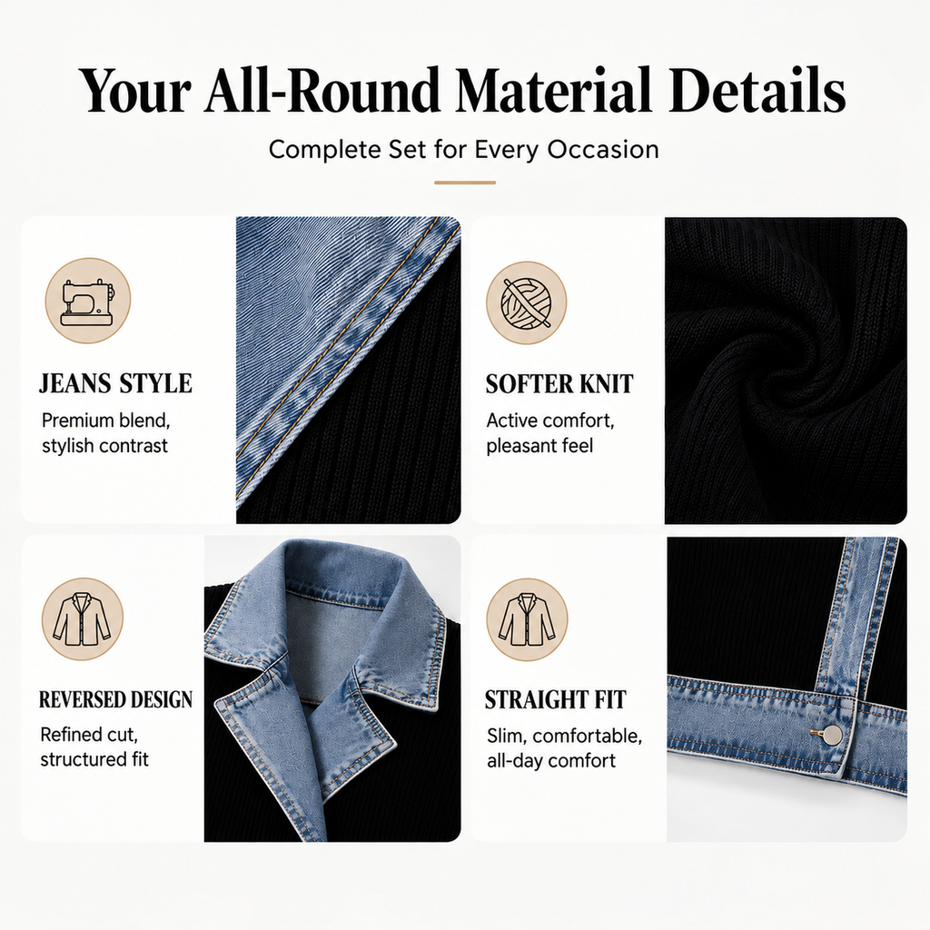 DenimAura – Refined Women's Ribbed Detail Denim Coat