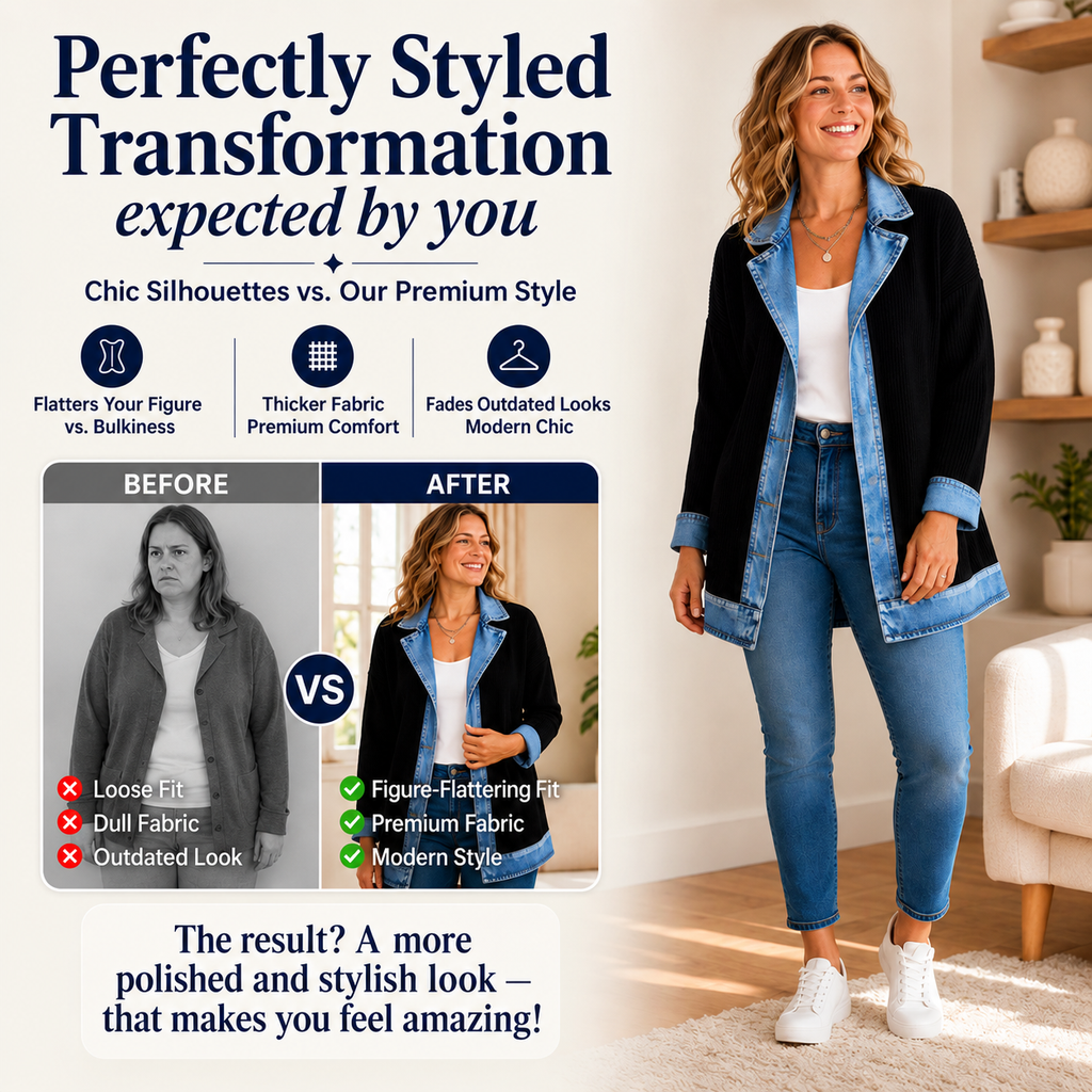 DenimAura – Refined Women's Ribbed Detail Denim Coat