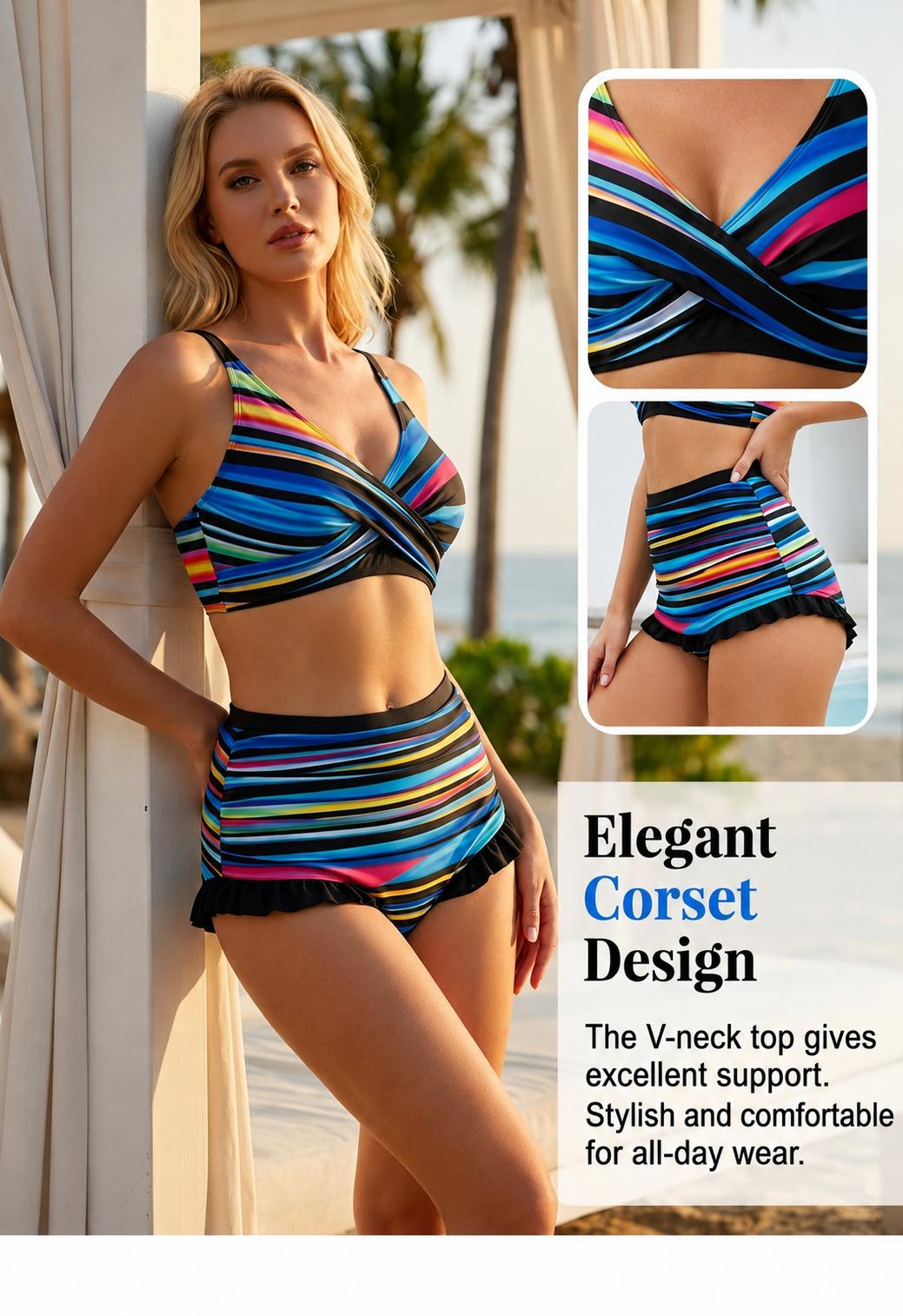 BeachFit – Striped Slimming Bikini Set