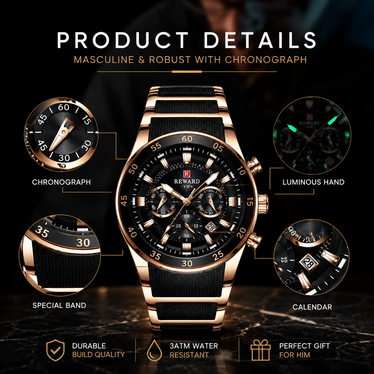 RoyalTime – Black Edition Chronograph Watch