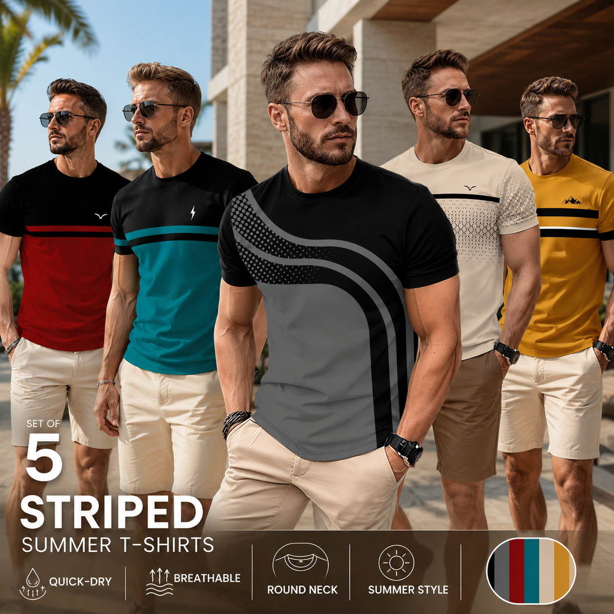UrbanShade – Gradient Stripe T-Shirt Set