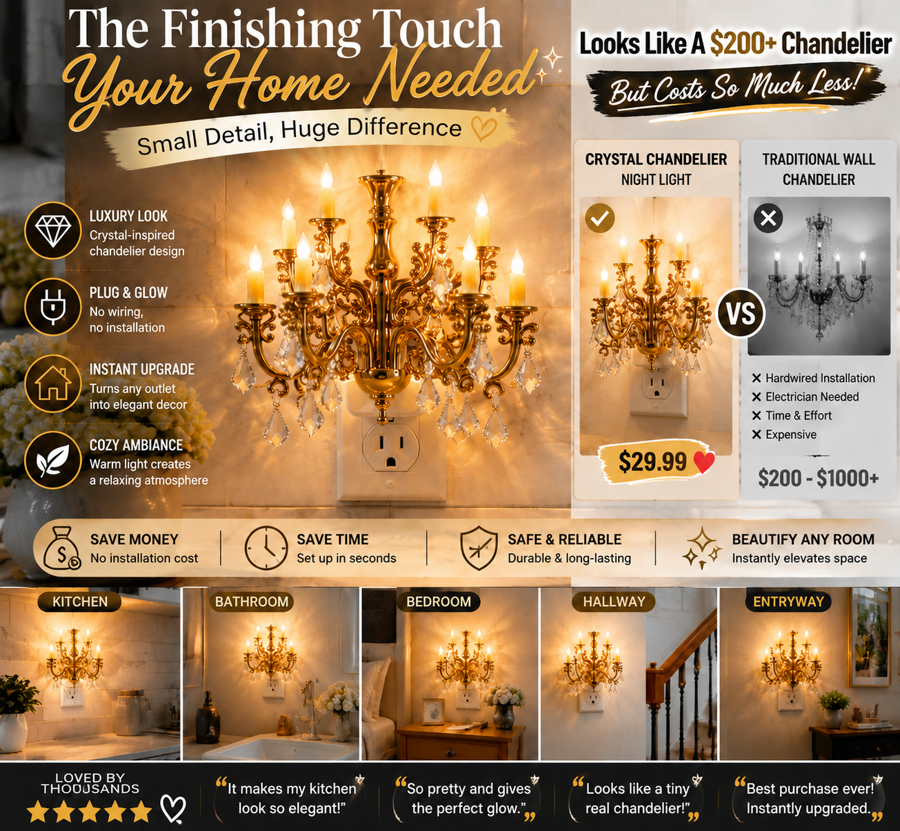 LumiCrystal – Plug-In Chandelier Night Light