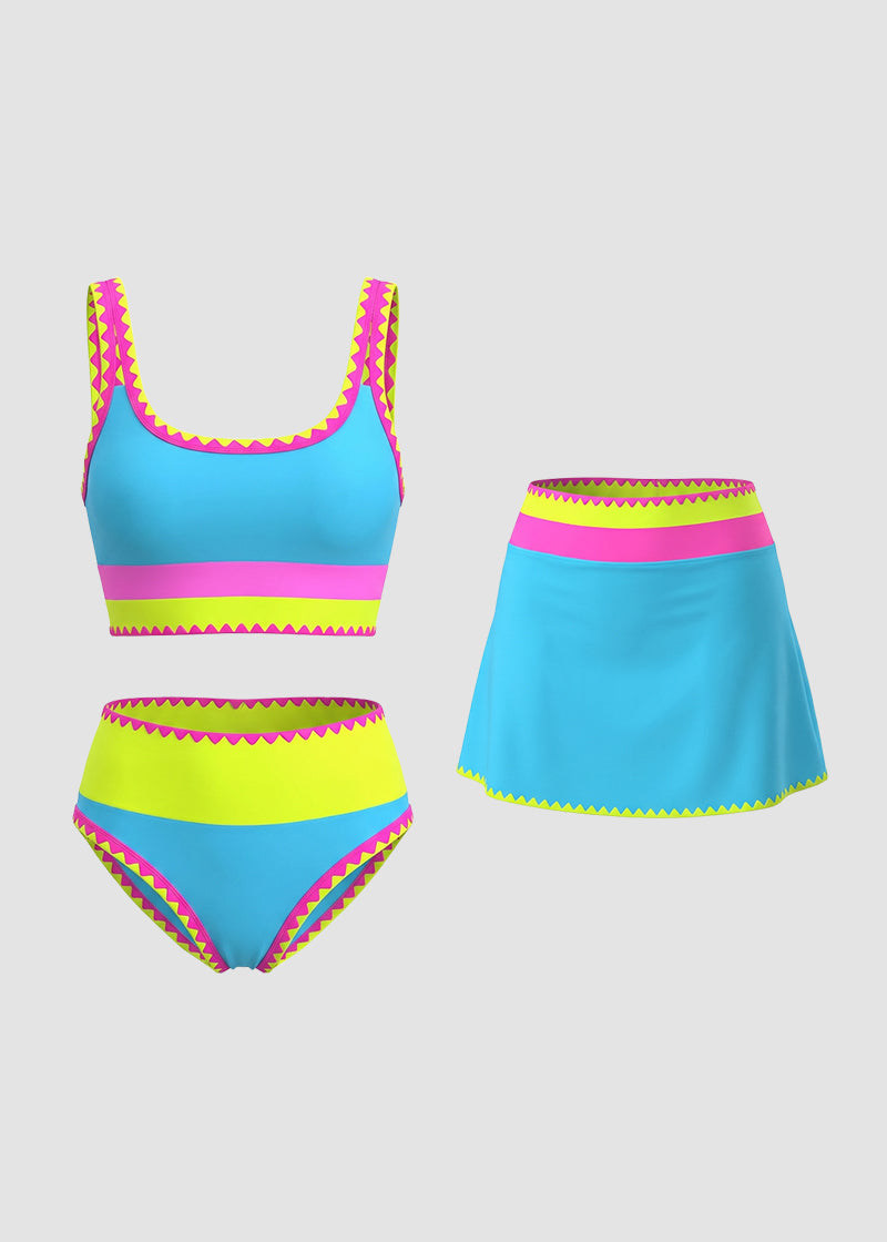 AquaVibe – Color Contrast 3-Piece Bikini Set