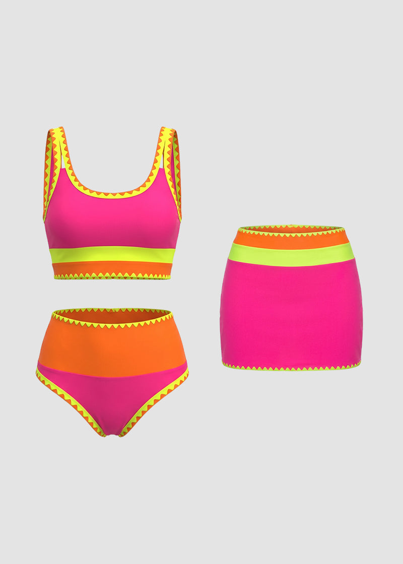 AquaVibe – Color Contrast 3-Piece Bikini Set