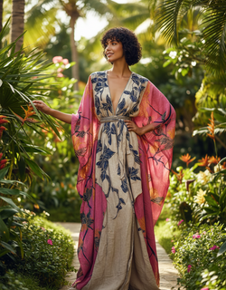 PetalAura – Snapdragon Print Kimono Robe with Belt