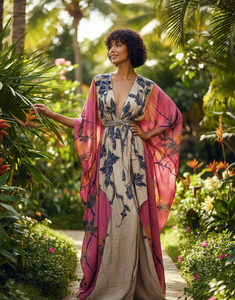 PetalAura – Snapdragon Print Kimono Robe with Belt