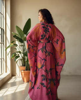 PetalAura – Snapdragon Print Kimono Robe with Belt