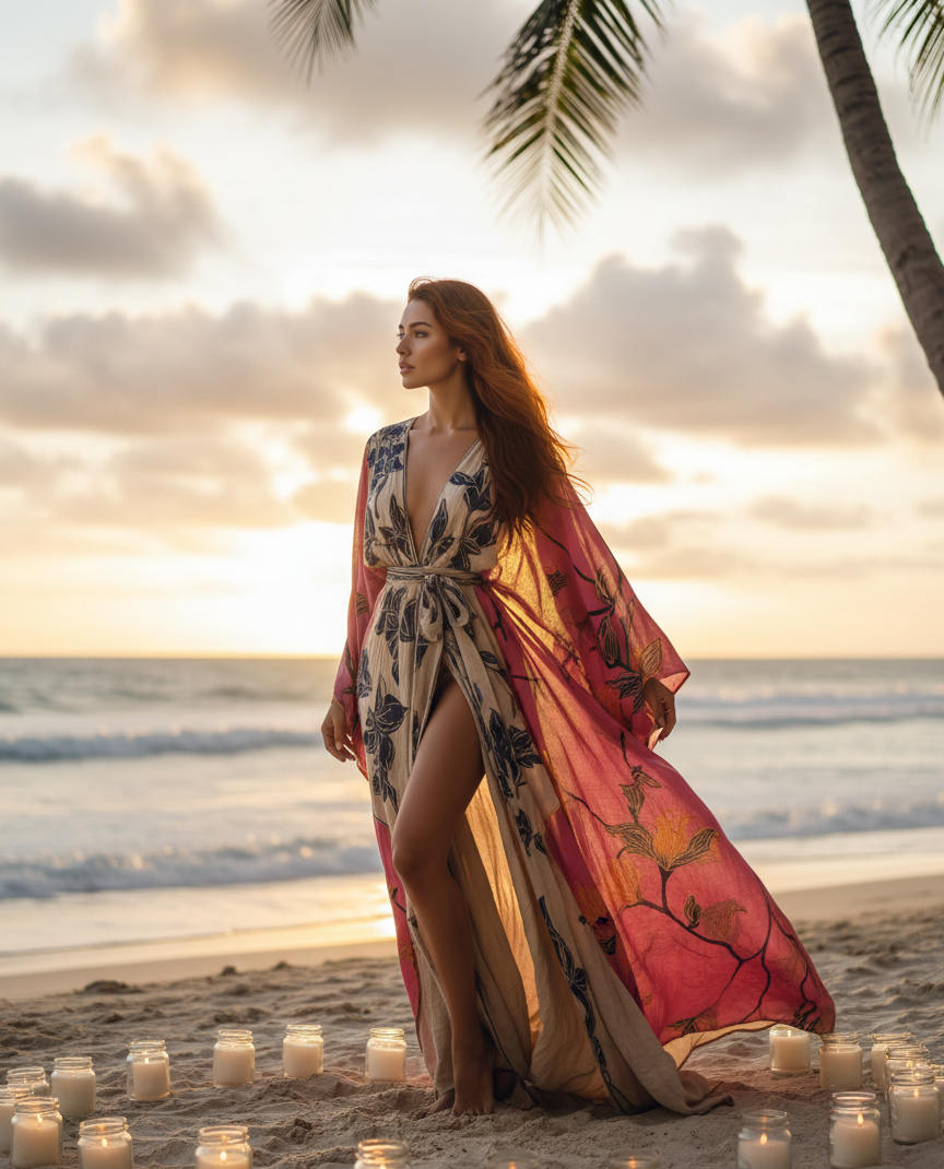 PetalAura – Snapdragon Print Kimono Robe with Belt