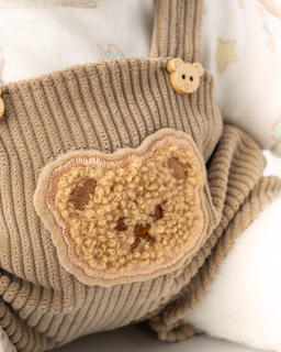 Getahug White Mink Hat Brown Overalls Bear | Handmade Jointed Teddy Bear Gift
