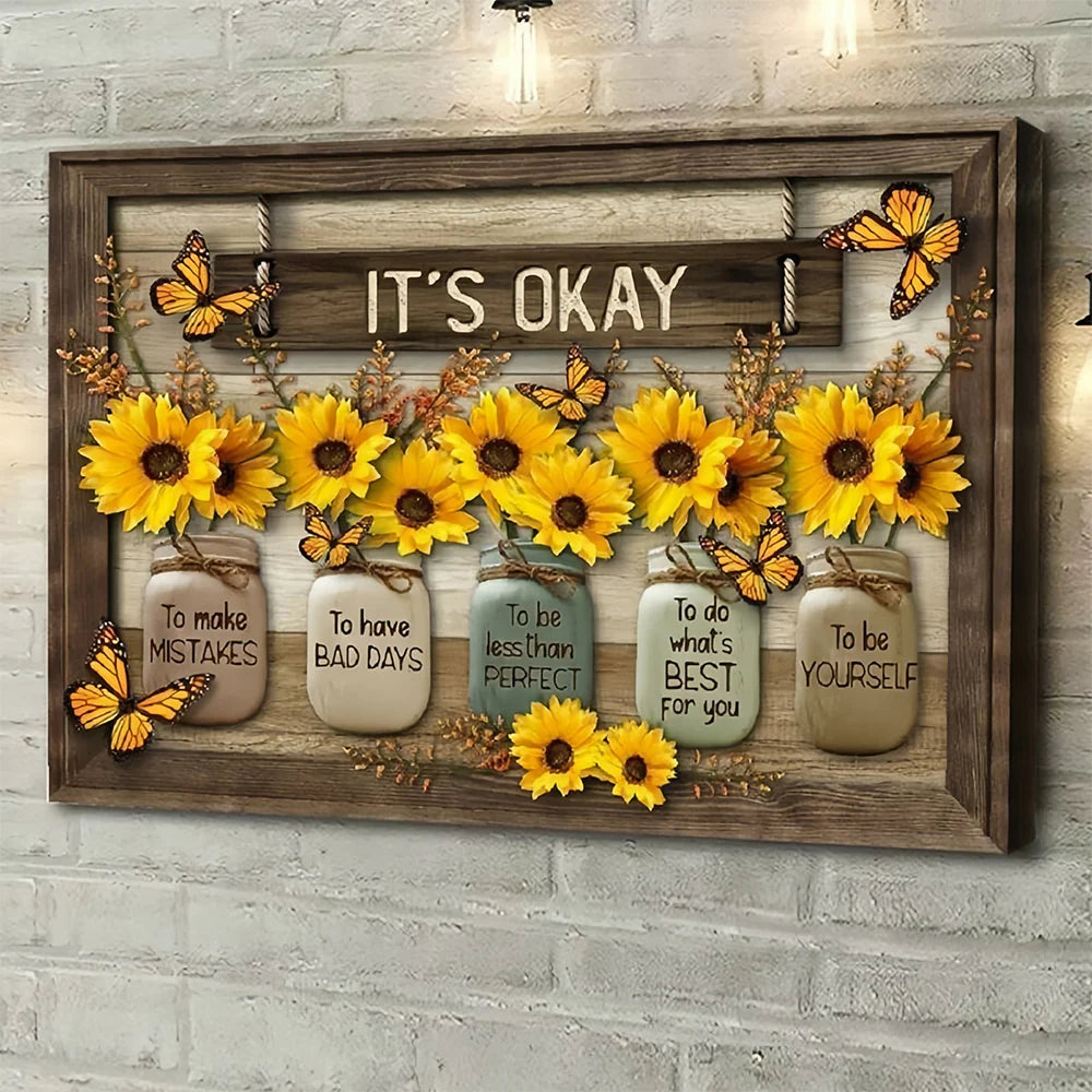 FloraFlutter – Sunflower Butterfly Art Panel
