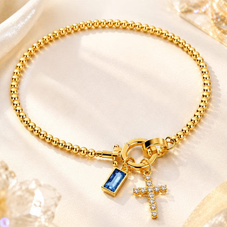 Mid-Year Sale - Second one only 399₱ - 18K Gold Plated Birthstone Cross Charm Bracelet - Comes with a Free Jewelry Box