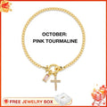 October Pink Tourmaline Cross Bracelet
